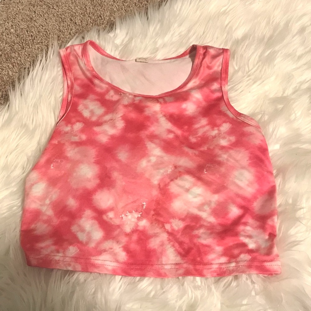 SHEIN girls pink tie dye crop tee